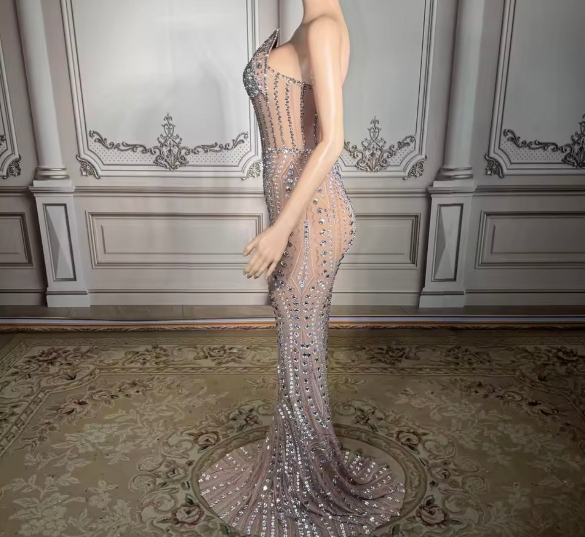 Sexy Strapless Rhinestone Embellishment Mermaid Dress