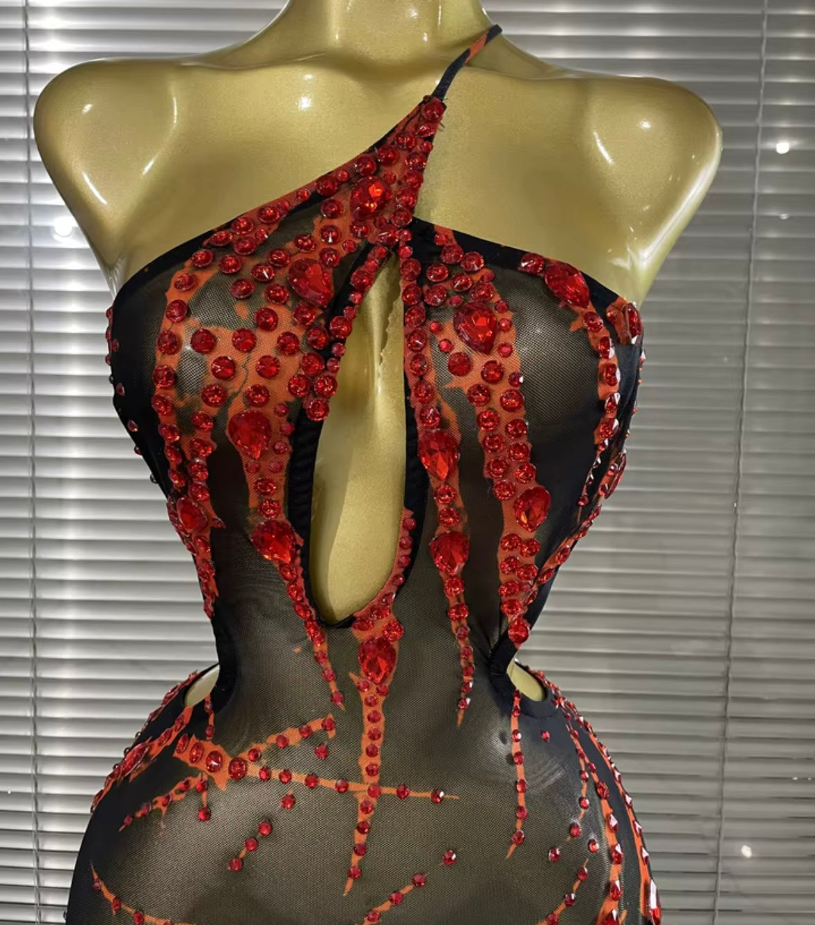 Sexy One Shoulder Sleeveless Open Back Rhinestone Dress