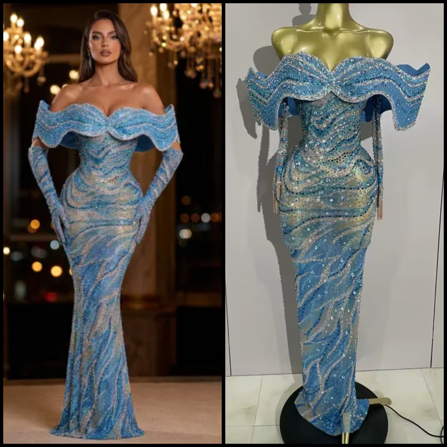Elegant Rhinestone Embellishment Glove Floor-Length Dress