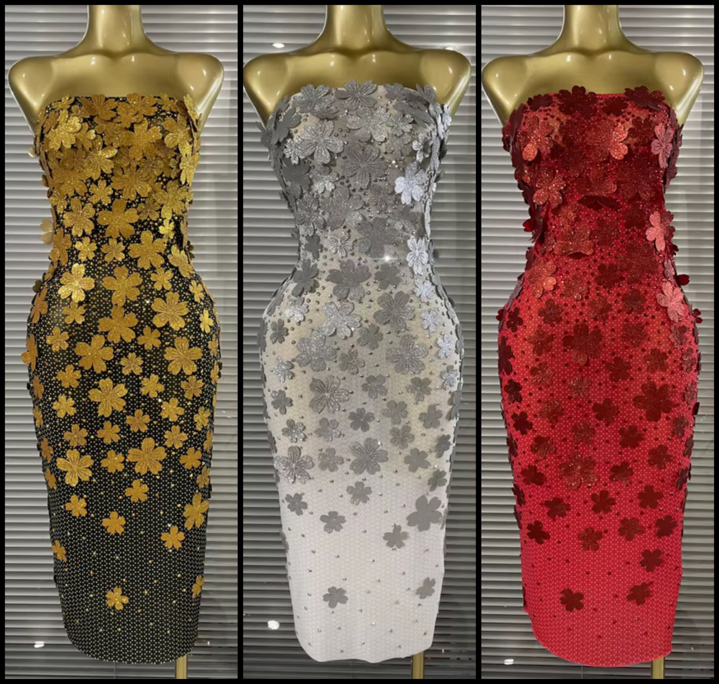 Sexy Strapless Beaded Floral Maxi Dress