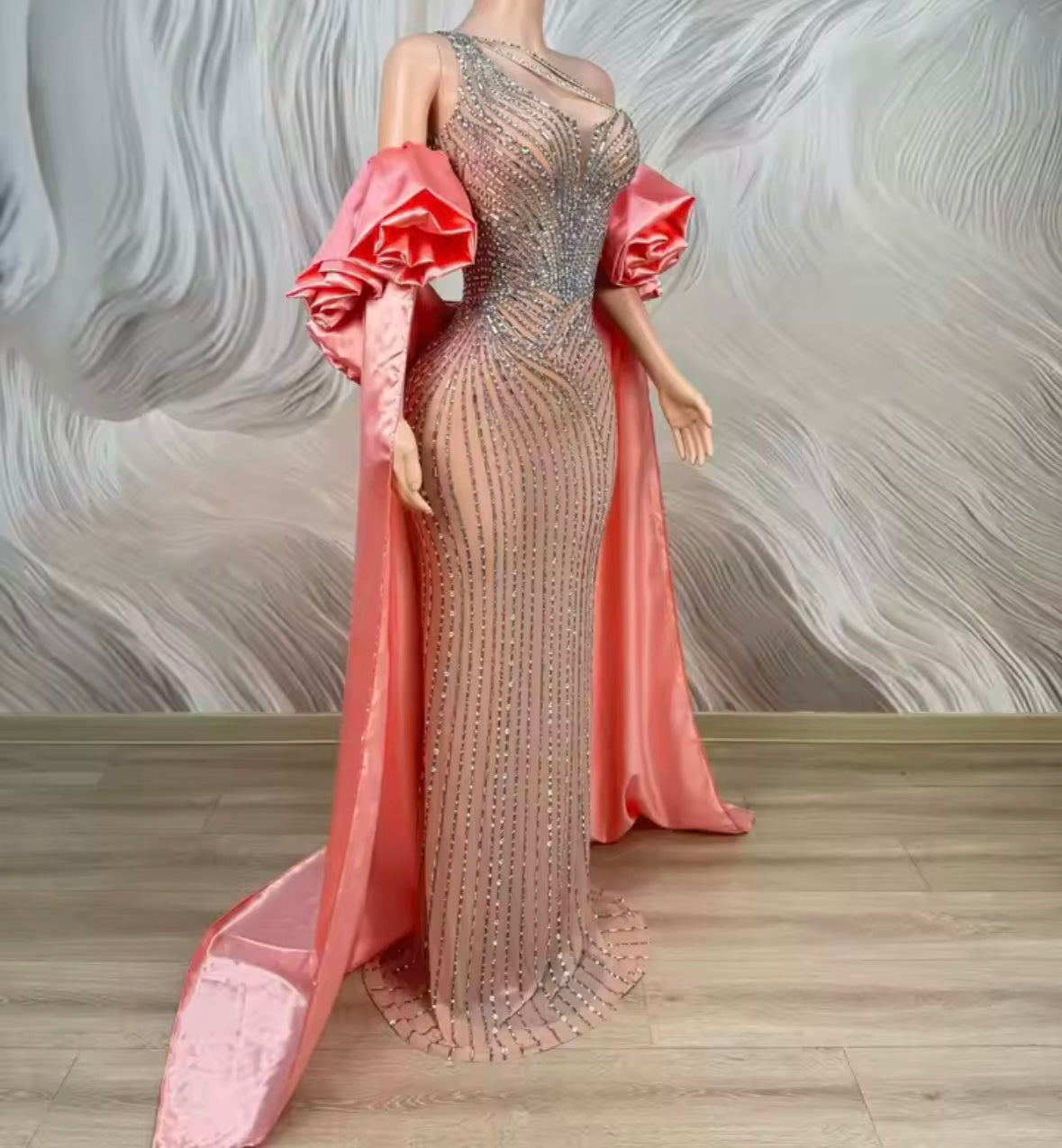 Elegant One Shoulder Sleeveless Rhinestone Maxi Dress