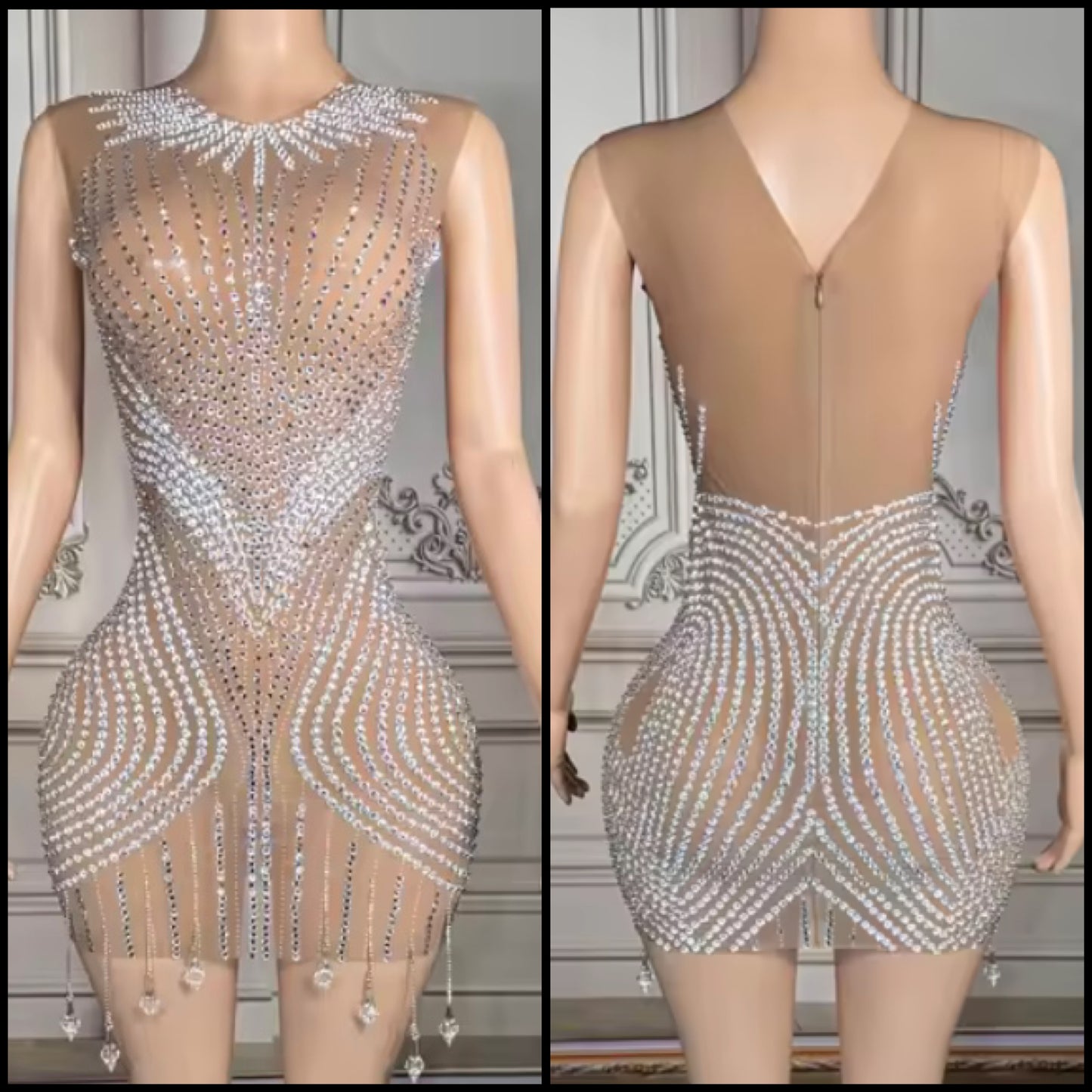 Sexy Rhinestone Embellishment Sleeveless See Through Dress