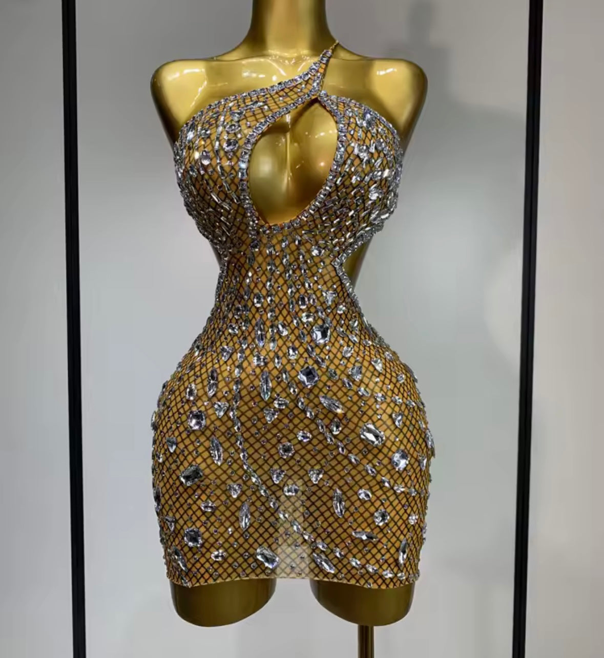 Sexy Sleeveless Open Back Hollow Out Rhinestone Dress