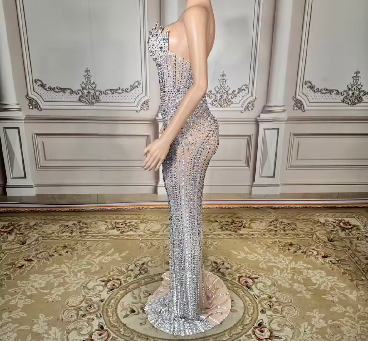 Sexy Rhinestone Embellishment Strapless Floor-Length Dress