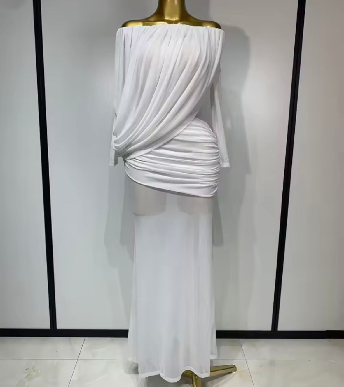 Elegant Draped Off The Shoulder Full Sleeve Maxi Dress