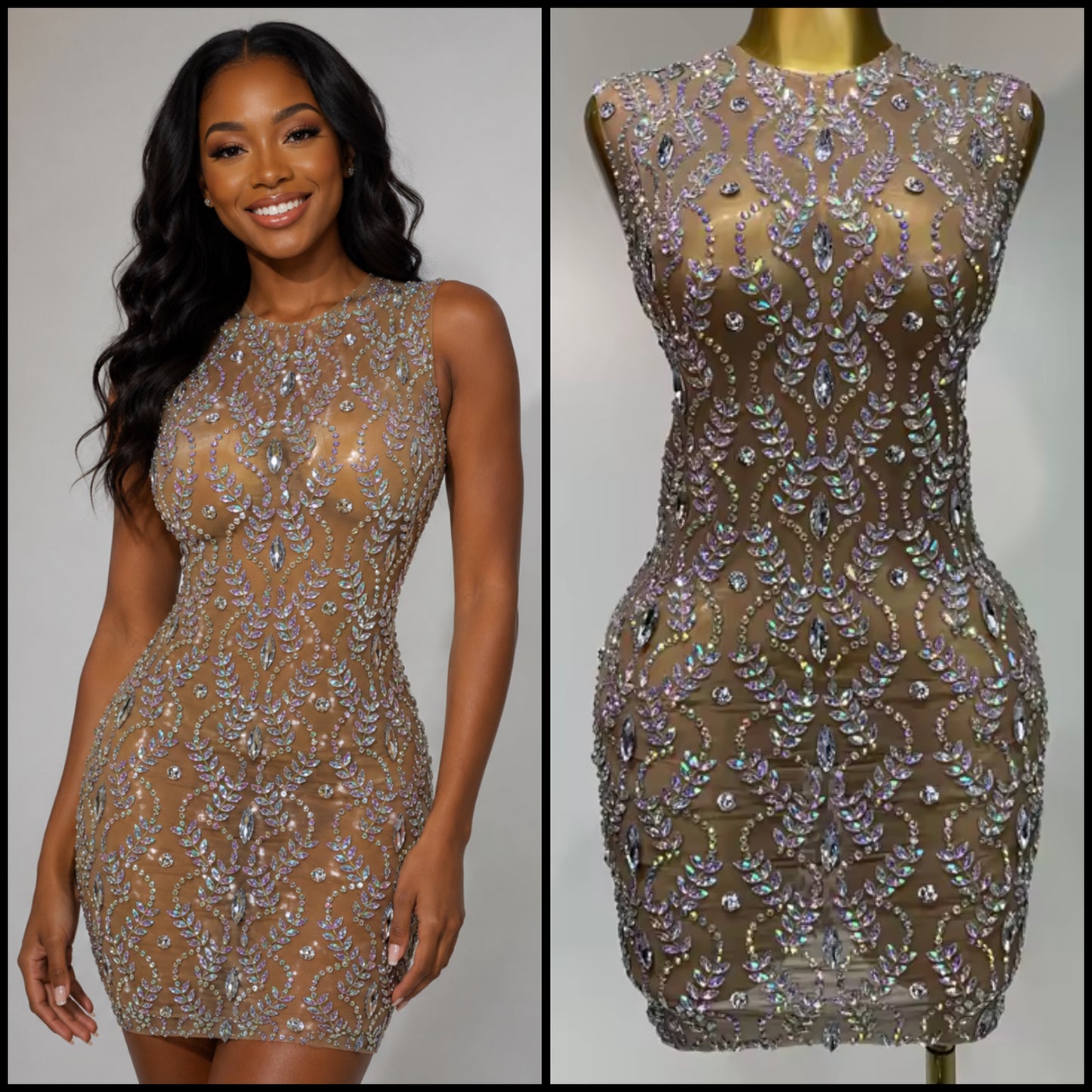 Sexy Rhinestone Embellishment Sleeveless See Through Dress