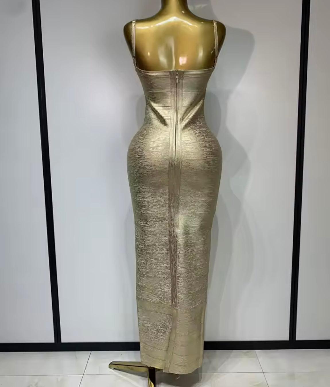 Gold Sexy Sleeveless Bandage Maxi Dress