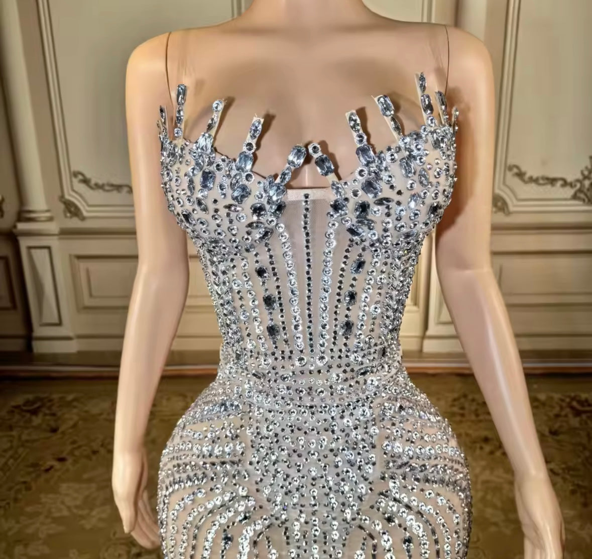 Sexy Rhinestone Embellishment Strapless Floor-Length Dress