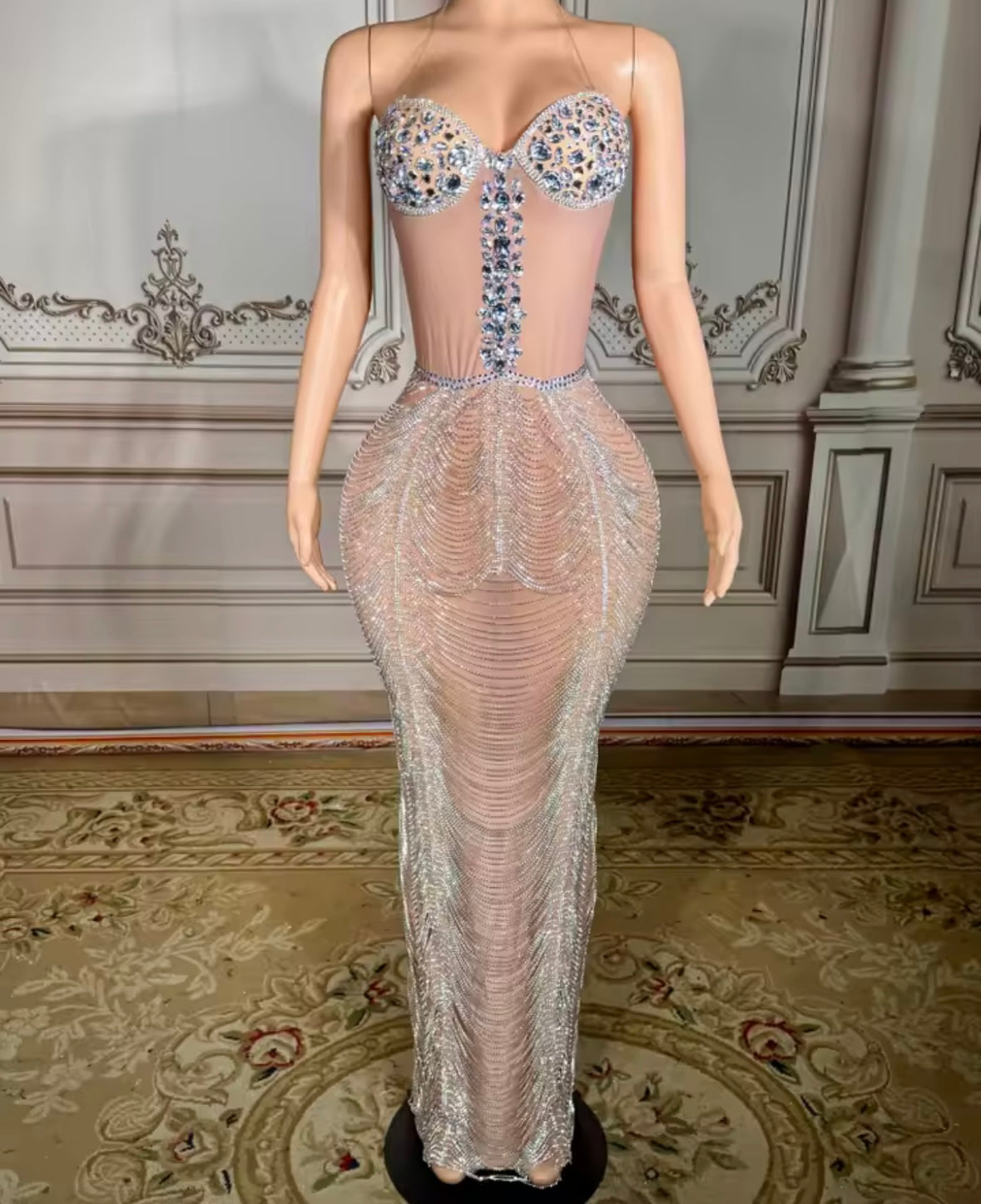 Sexy Halter Sleeveless Rhinestone Chain Maxi Dress
