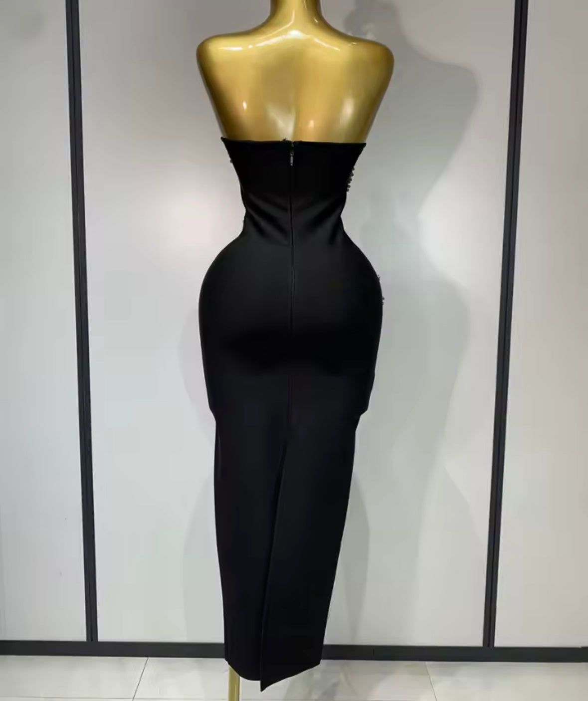 Sexy Black Strapless Rhinestone Embellishment Maxi Dress