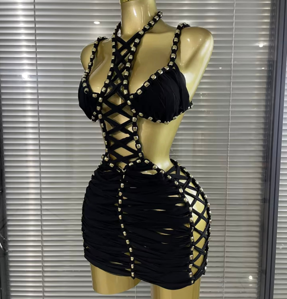 Sexy Halter Open Back Sleeveless Rivet Dress