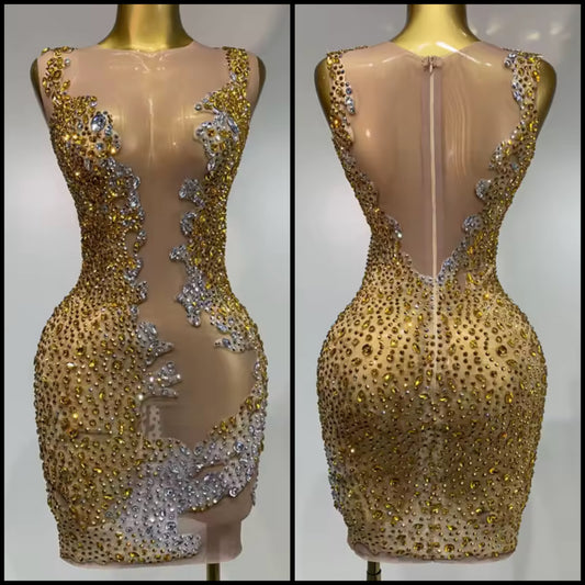 Sexy Sleeveless Rhinestone Embellishment Short Dress