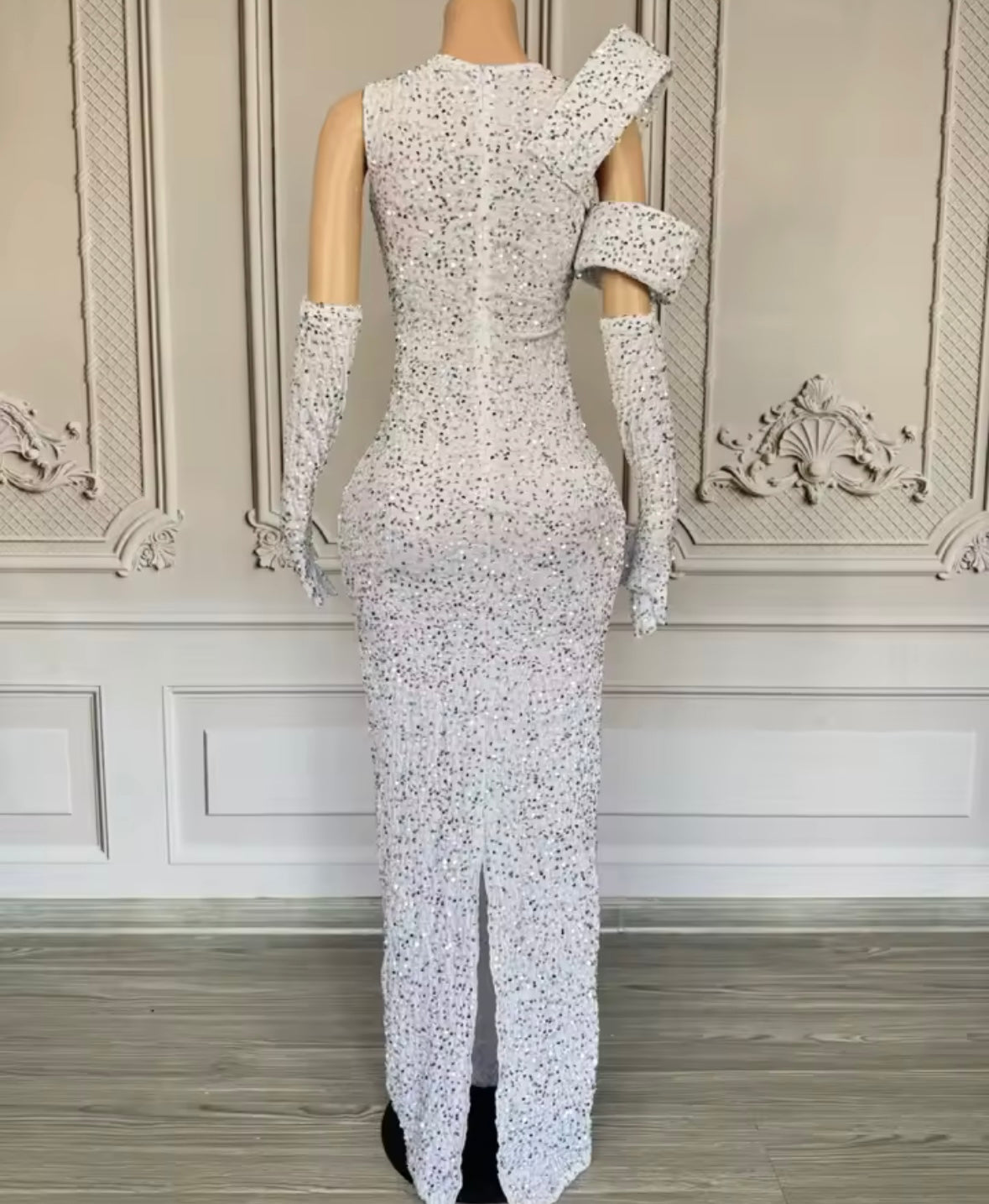 Elegant Sparkly Rhinestone Glove Maxi Dress