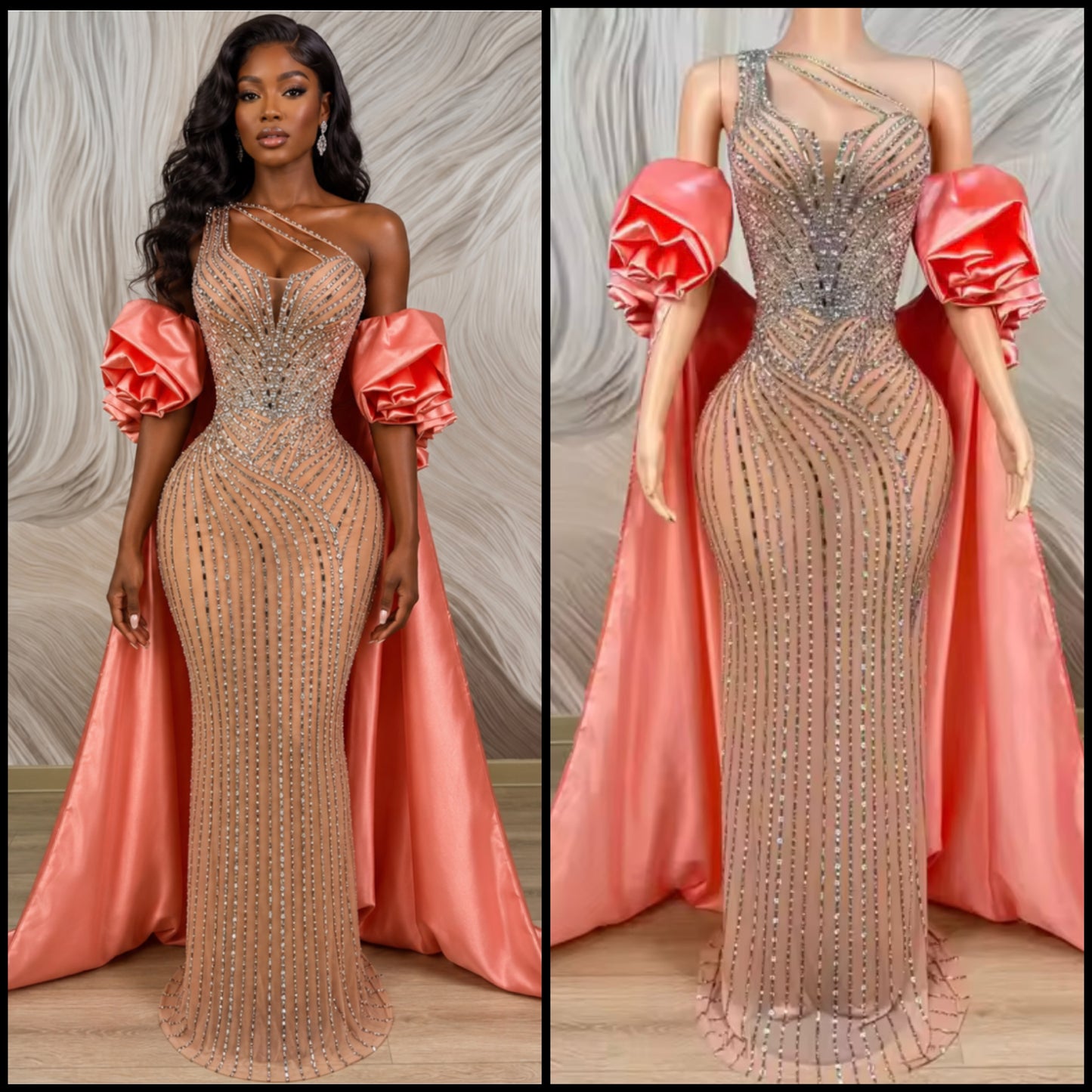Elegant One Shoulder Sleeveless Rhinestone Maxi Dress