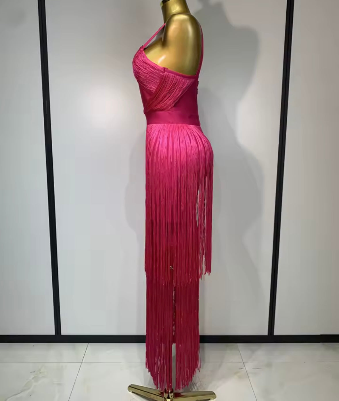 Sexy Sleeveless Pink Fringe Maxi Dress