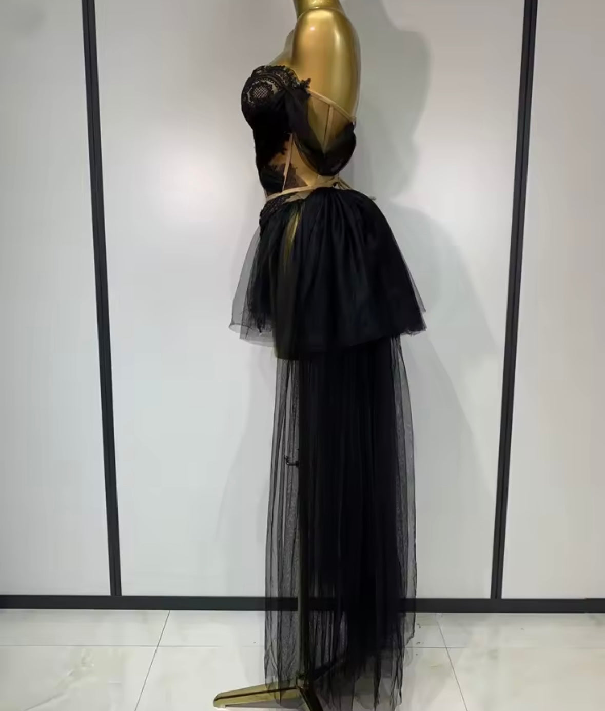 Lace Strapless Sexy Asymmetrical Mesh Two Piece Skirt Set