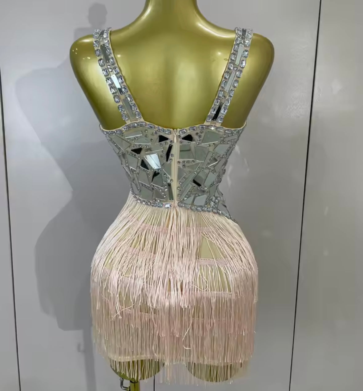 Sexy Sleeveless Mirror Fringe Tassel Dress