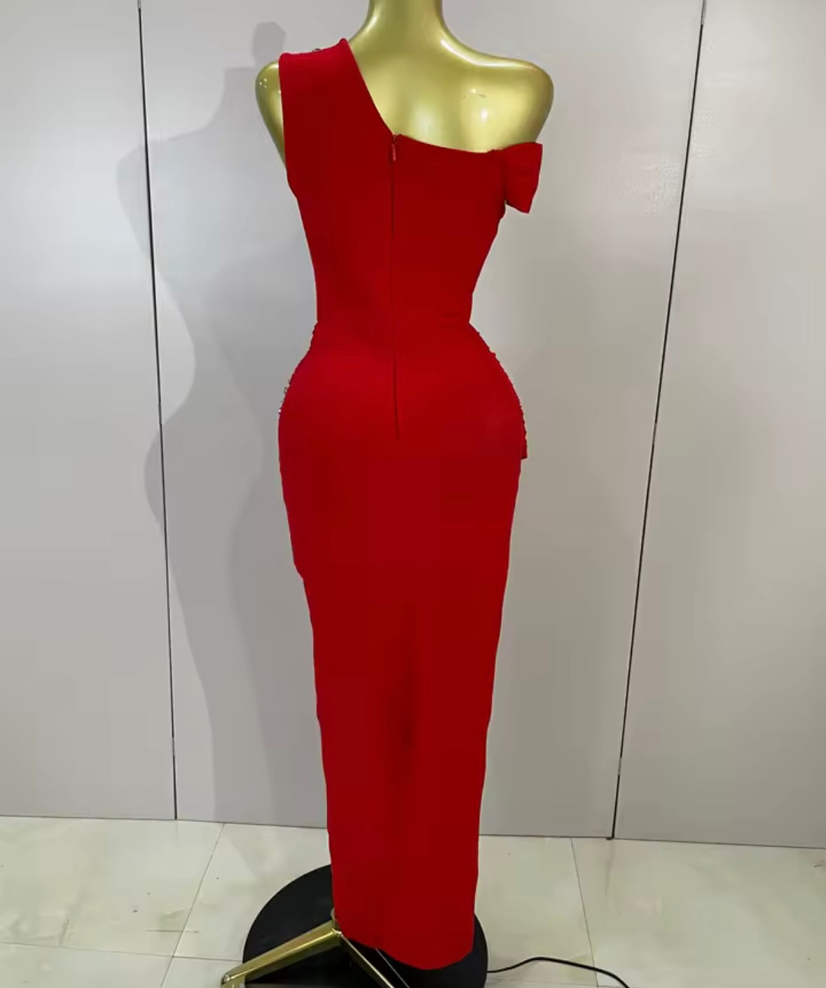 Elegant Rhinestone One Shoulder Maxi Dress