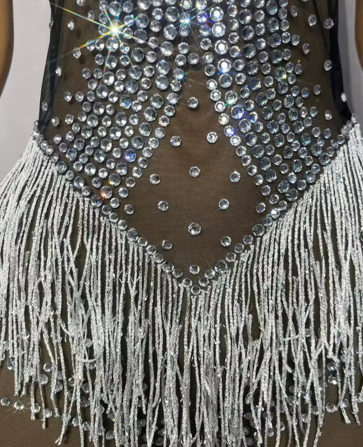 Sexy Black Sleeveless Rhinestone Fringe Tassel Jumpsuit
