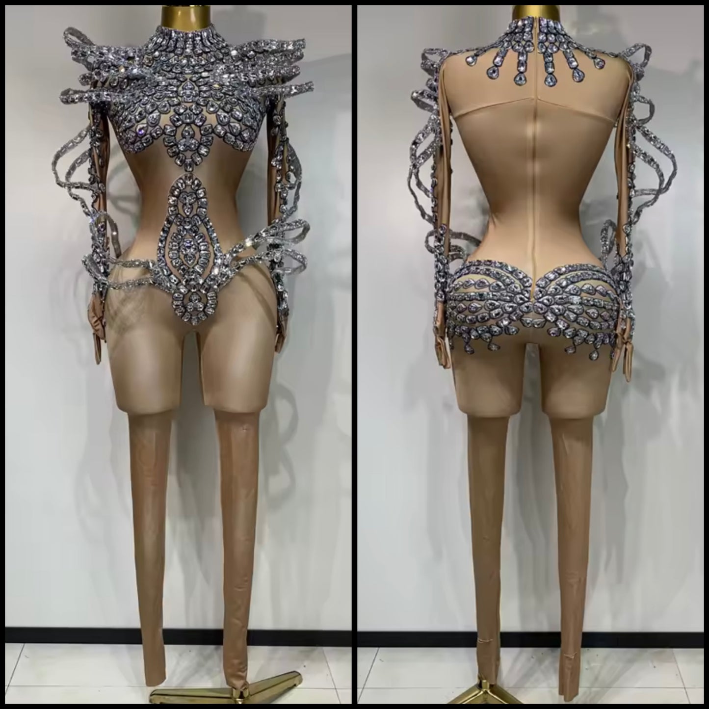 Rhinestone Embellishment Sexy Full Sleeve Jumpsuit