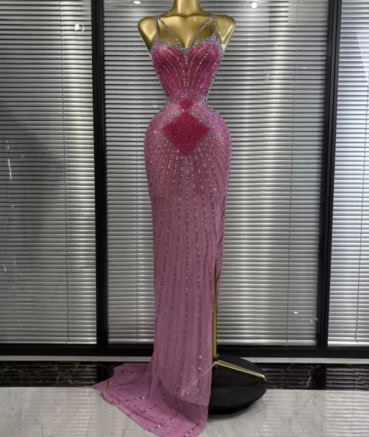 Pink Sexy Sleeveless Rhinestone Side Split Maxi Dress
