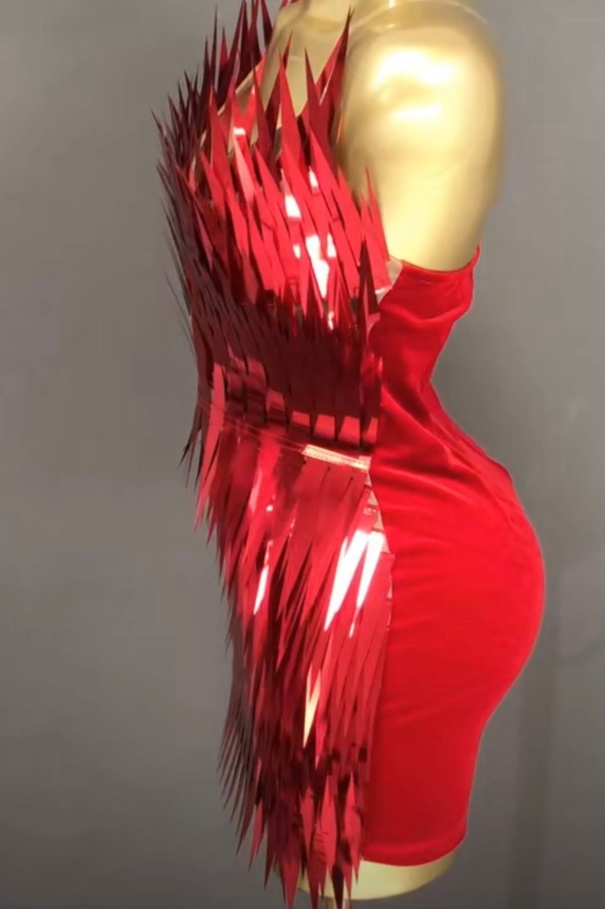 Red Sexy Strapless Sequins Mirror Dress