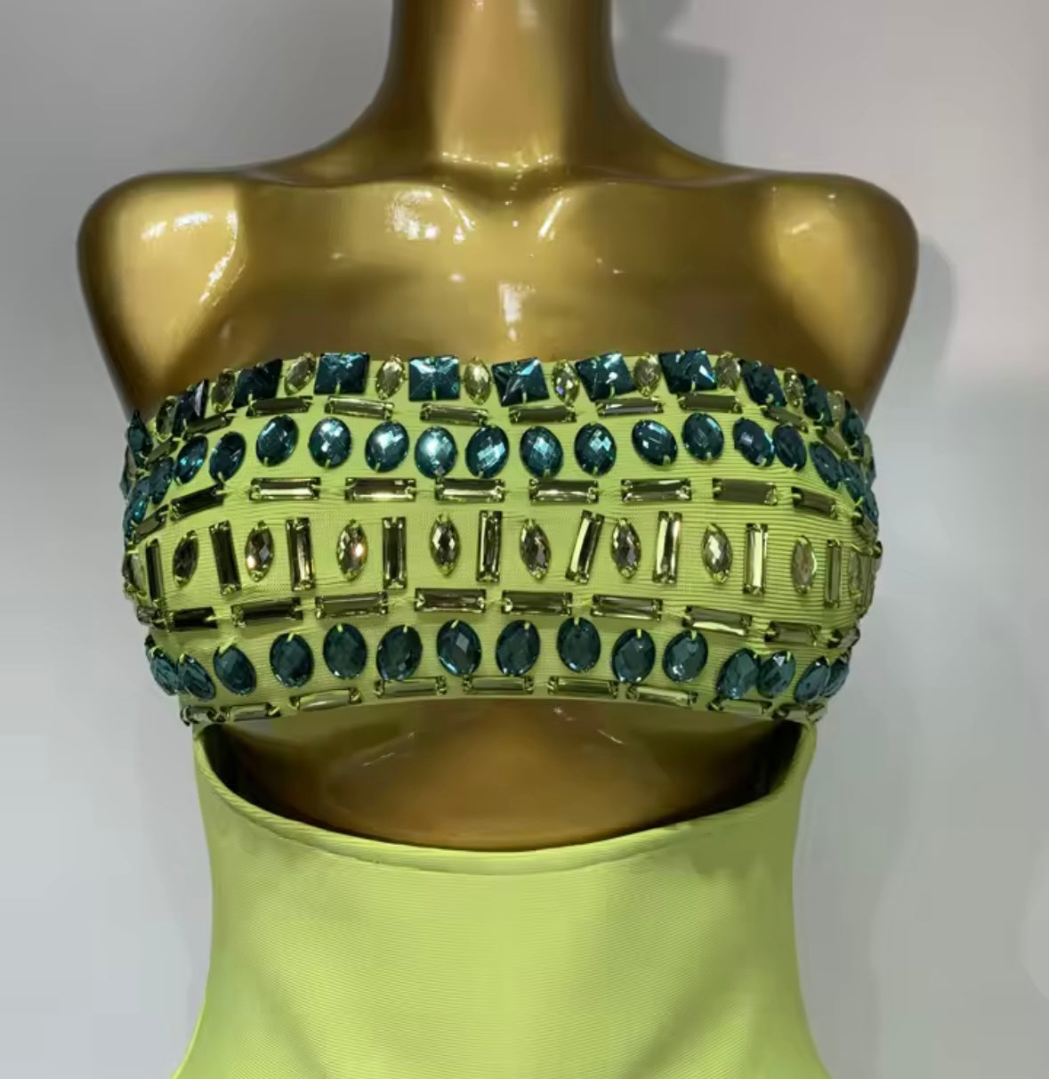 Sexy Green Strapless Crystal Hollow Out Dress