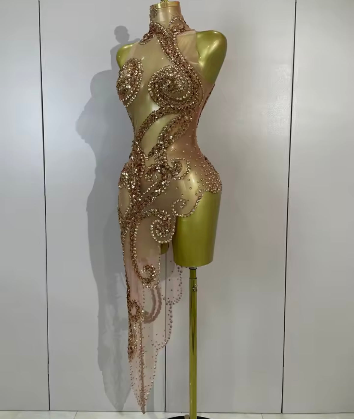Sexy Sleeveless Rhinestone Sequins Asymmetrical Dress