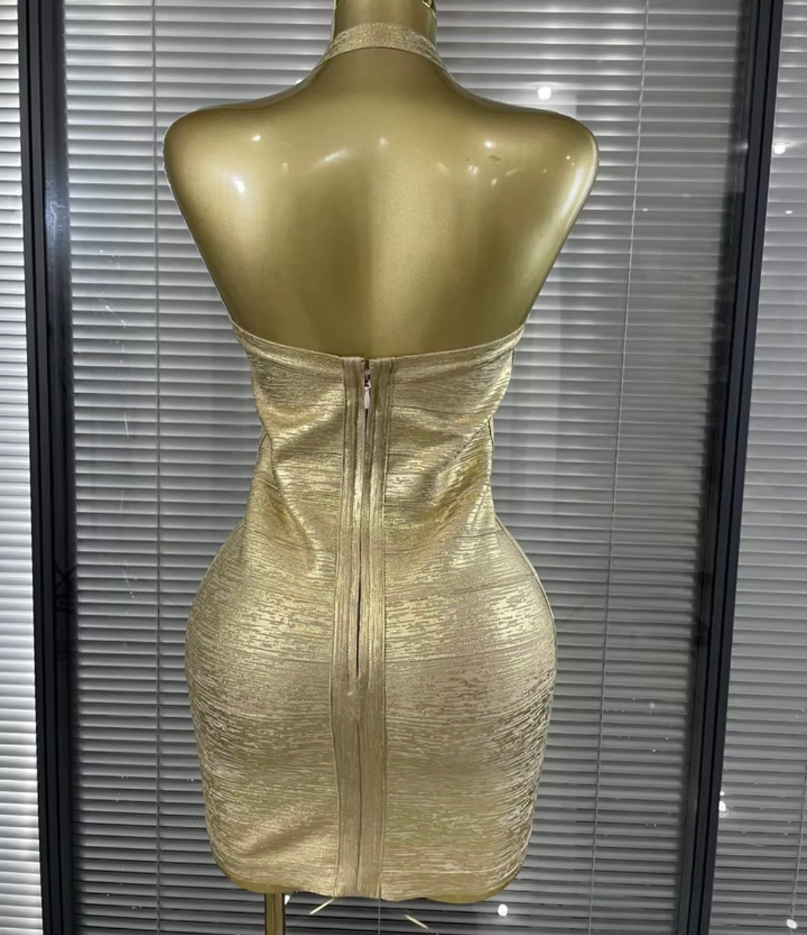 Sexy Gold Halter Sleeveless Bandage Short Dress