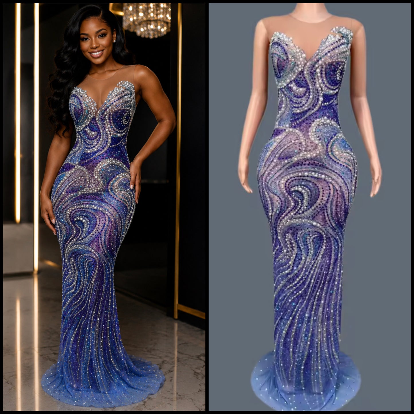 Sexy Sleeveless Multicolored Rhinestone Embellishment Dress