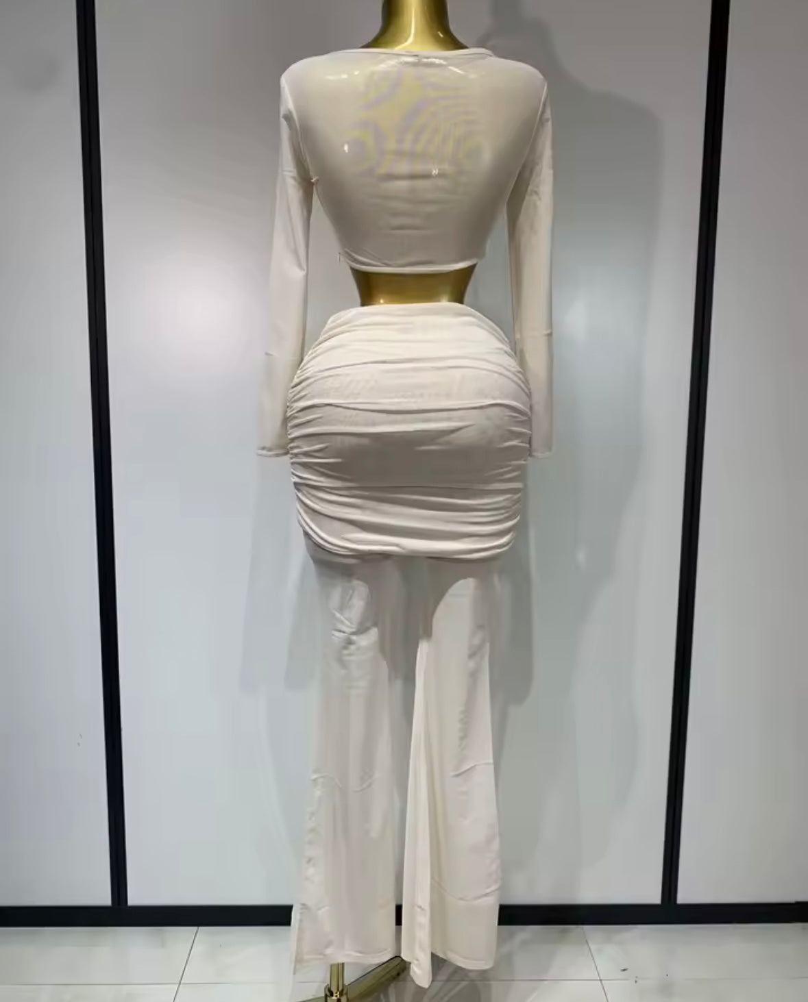 Sexy Full Sleeve Crop See Through Two Piece Pant Set