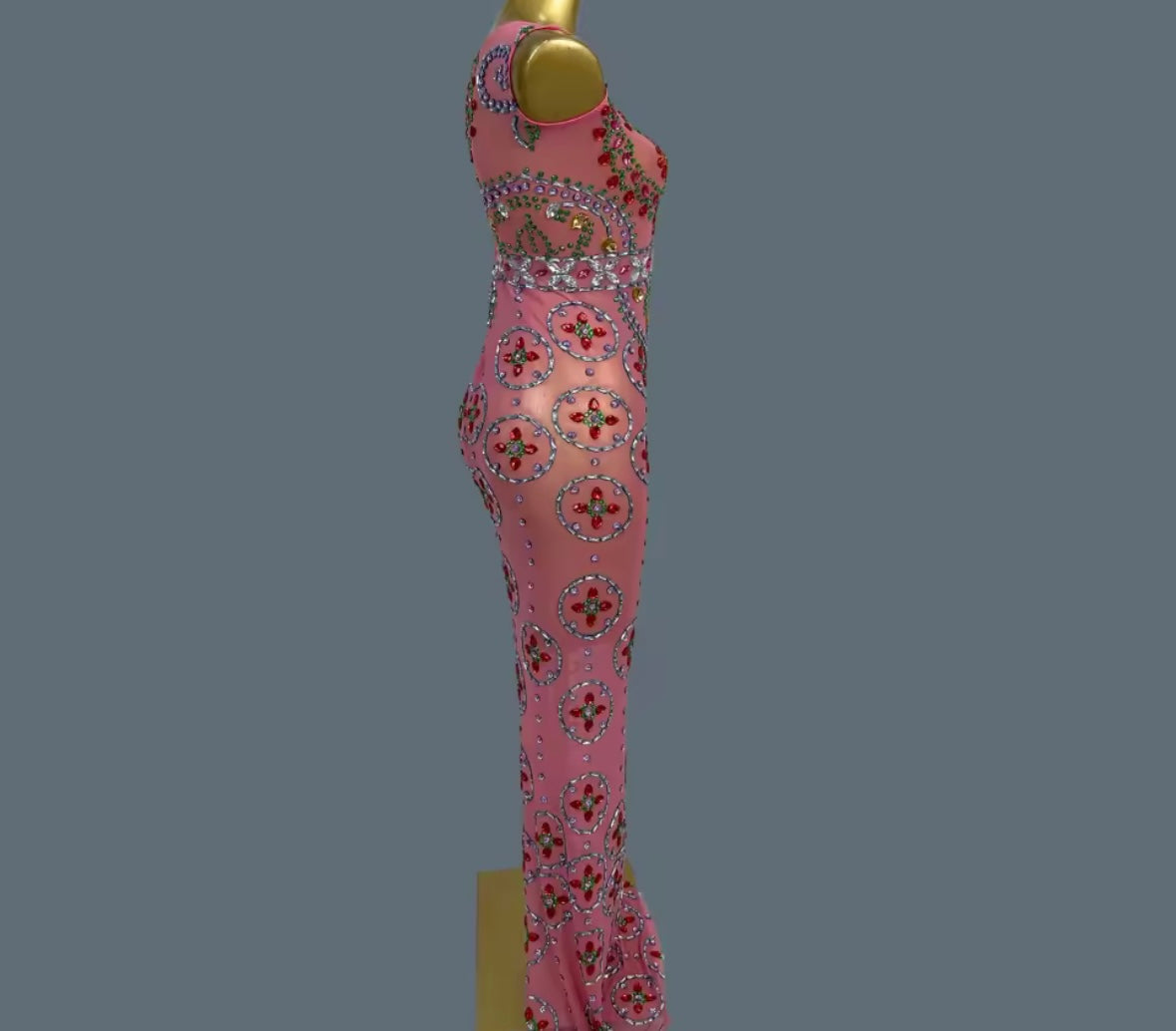 Sexy Pink Sleeveless Crystal Rhinestone Maxi Dress