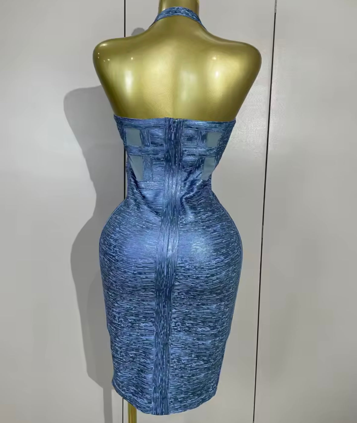 Sexy Blue Halter Sleeveless Bandage Dress