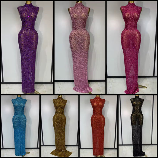 Rhinestone Embellishment Sexy Sleeveless Floor-Length Dress