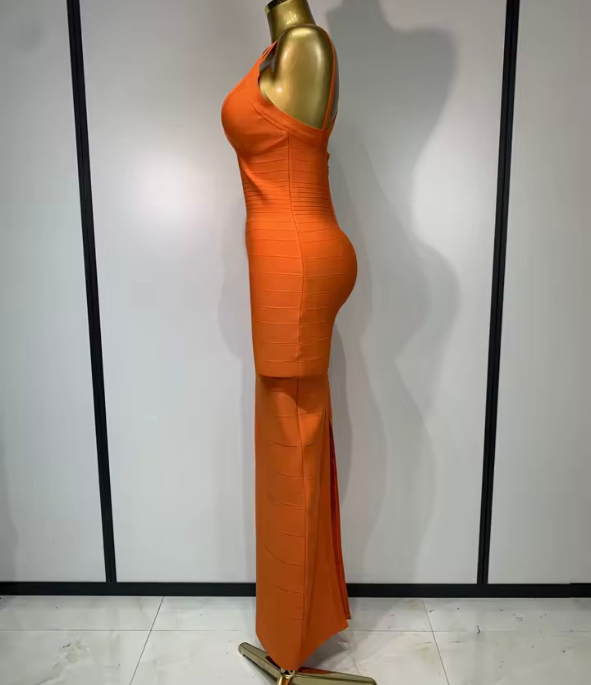 Elegant Orange Sleeveless Bandage Maxi Dress