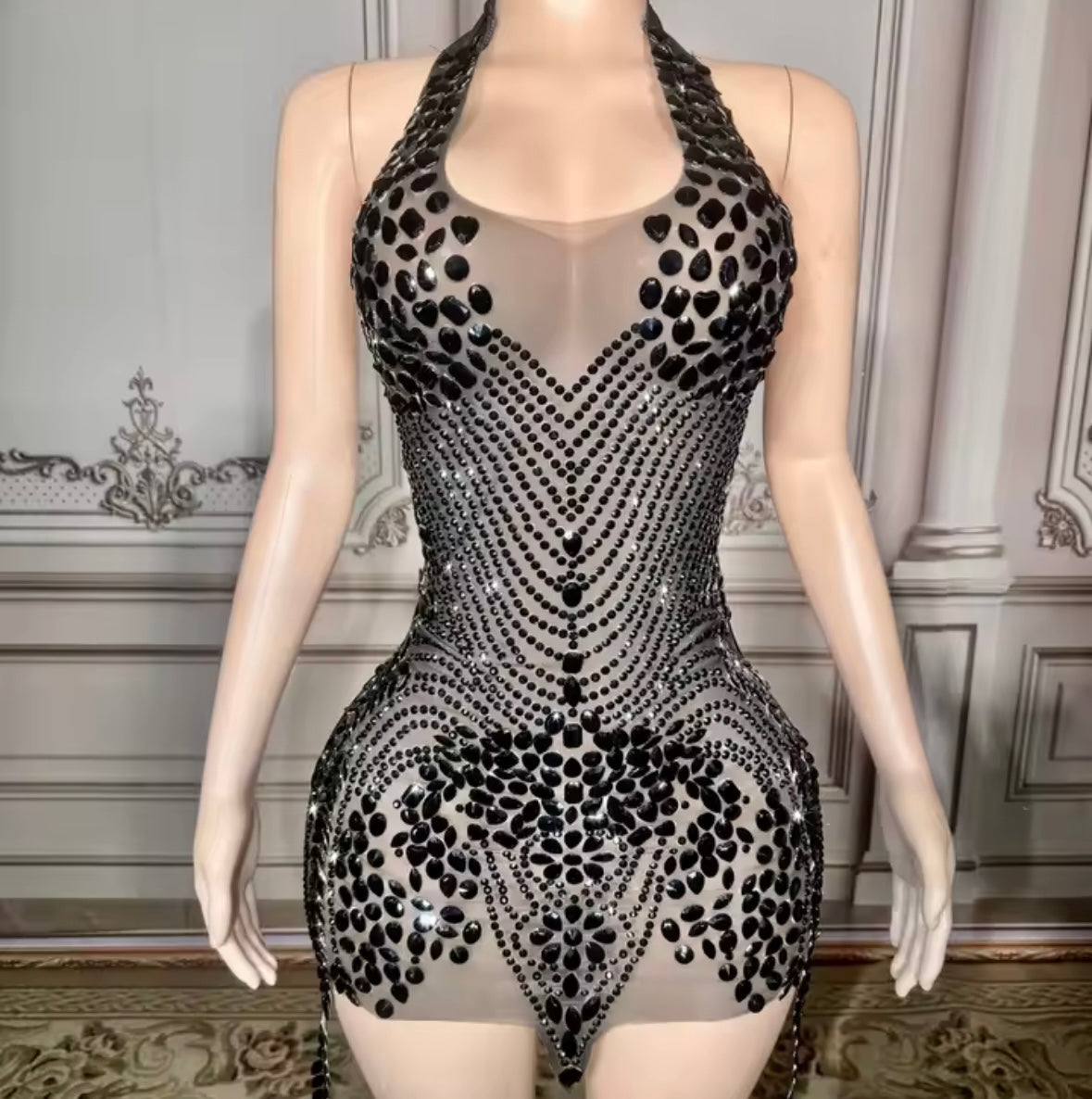 Sexy Halter Open Back Rhinestone Embellishment Dress