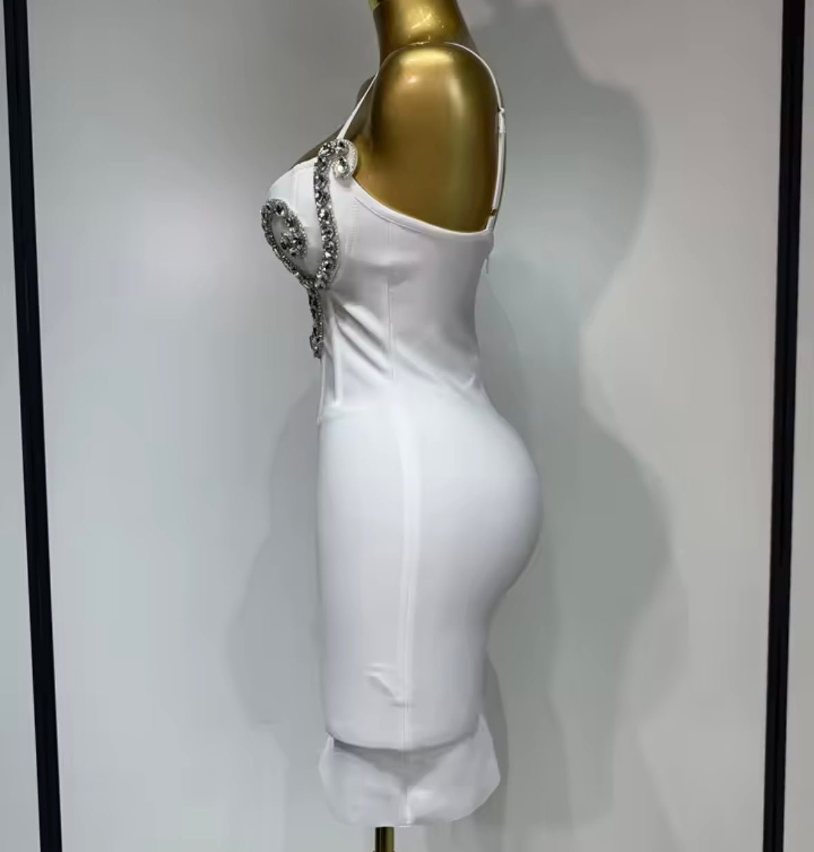 White Sleeveless Rhinestone Embellishment Bandage Dress