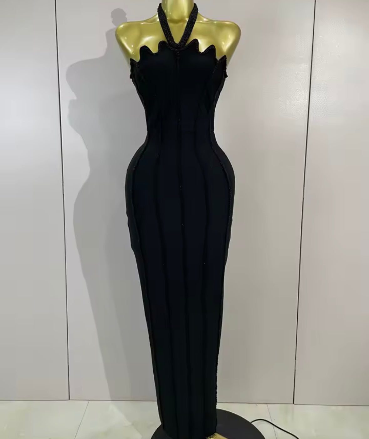 Sexy Beaded Halter Sleeveless Maxi Dress