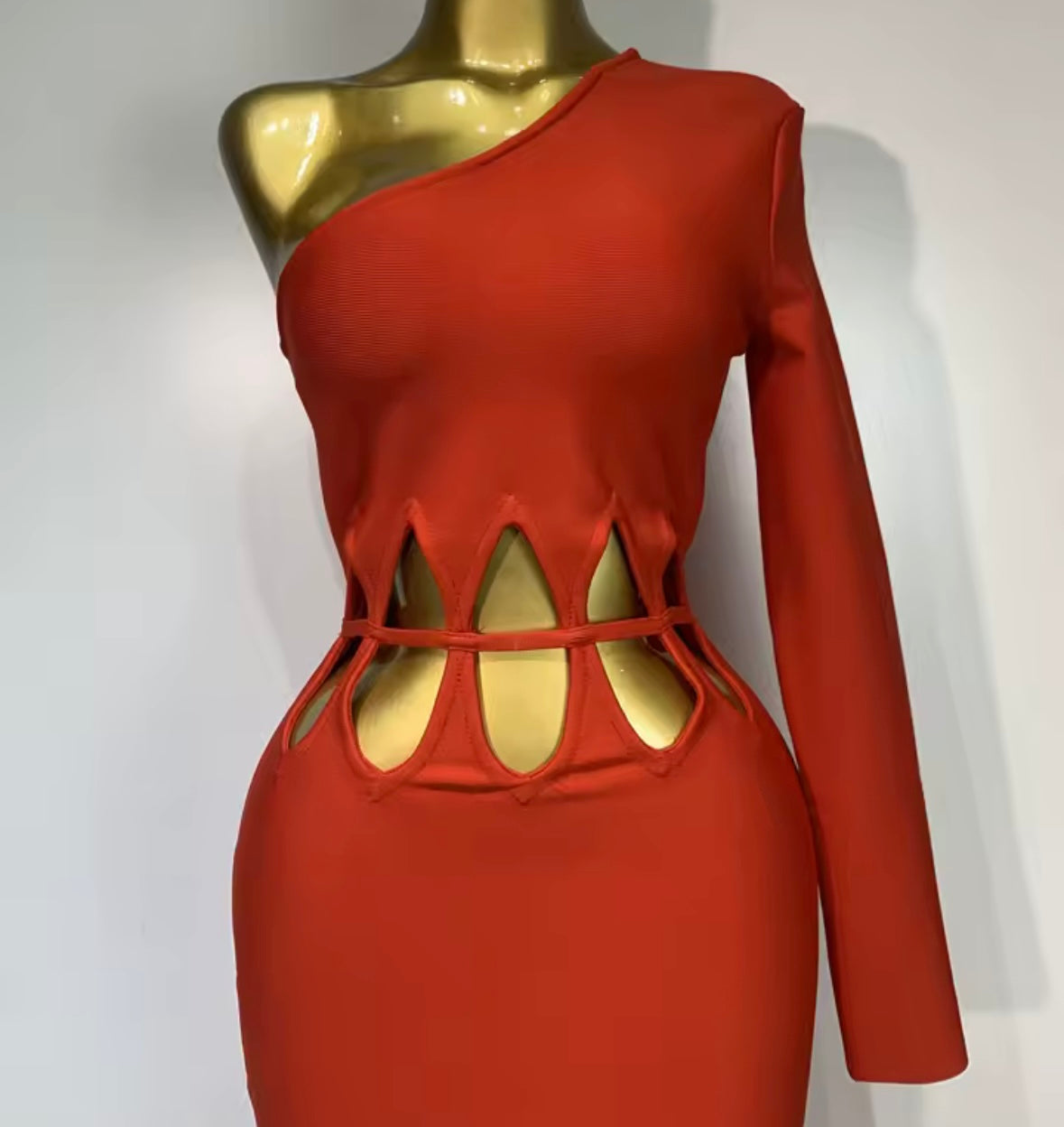 Red Elegant One Shoulder Hollow Out Maxi Dress