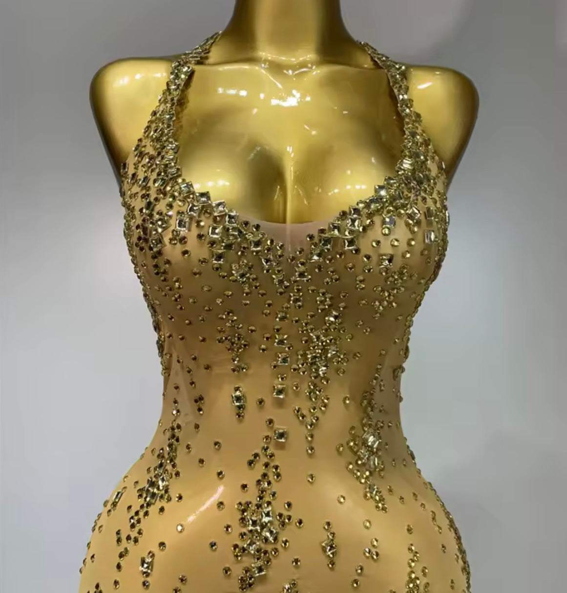Sexy Sleeveless See Through Rhinestone Asymmetrical Dress