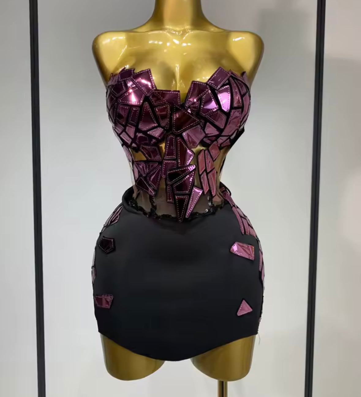 Mirror Strapless Sexy Three Piece Jacket Skirt Set