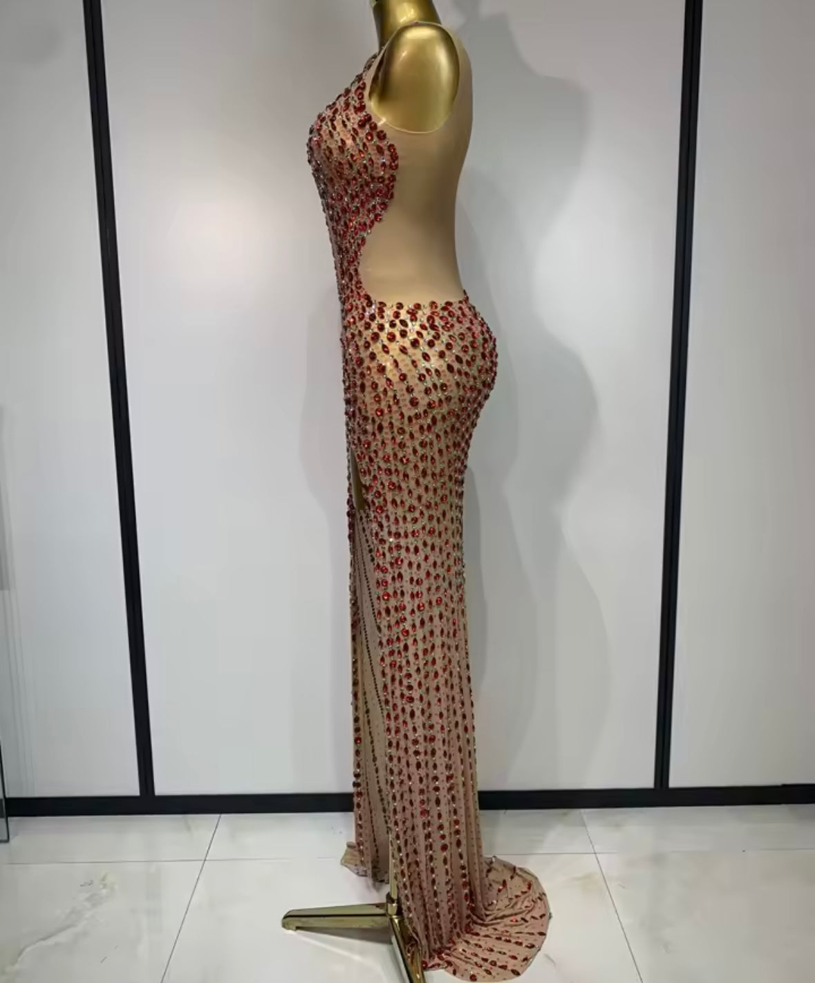 Elegant One Shoulder Rhinestone Embellishment Floor-Length Dress