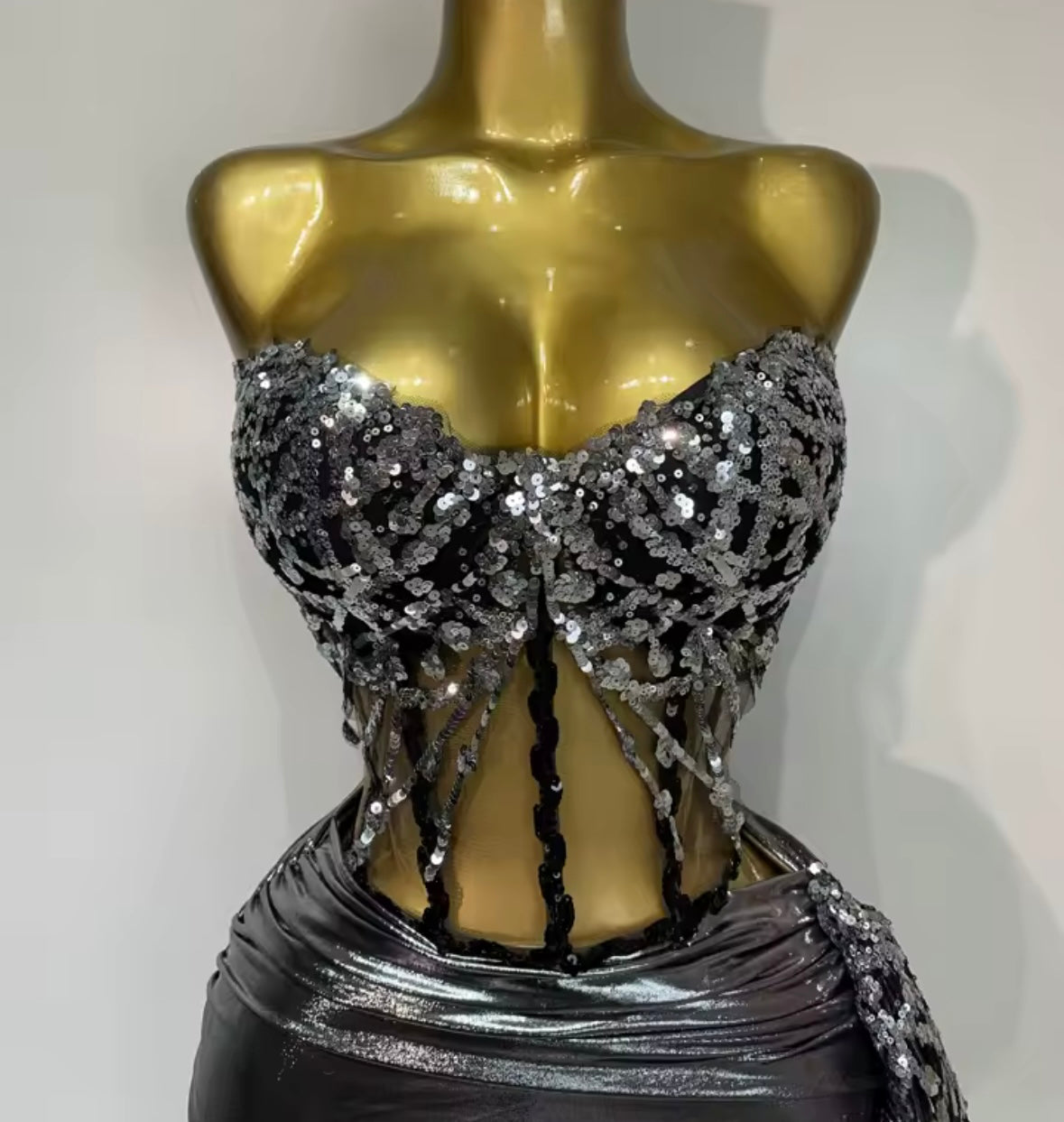 Strapless Sequins Corset Sexy Skirt Set