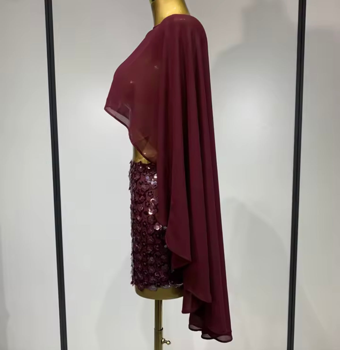 Sexy See Through Asymmetrical Top Flower Sequins Skirt Set