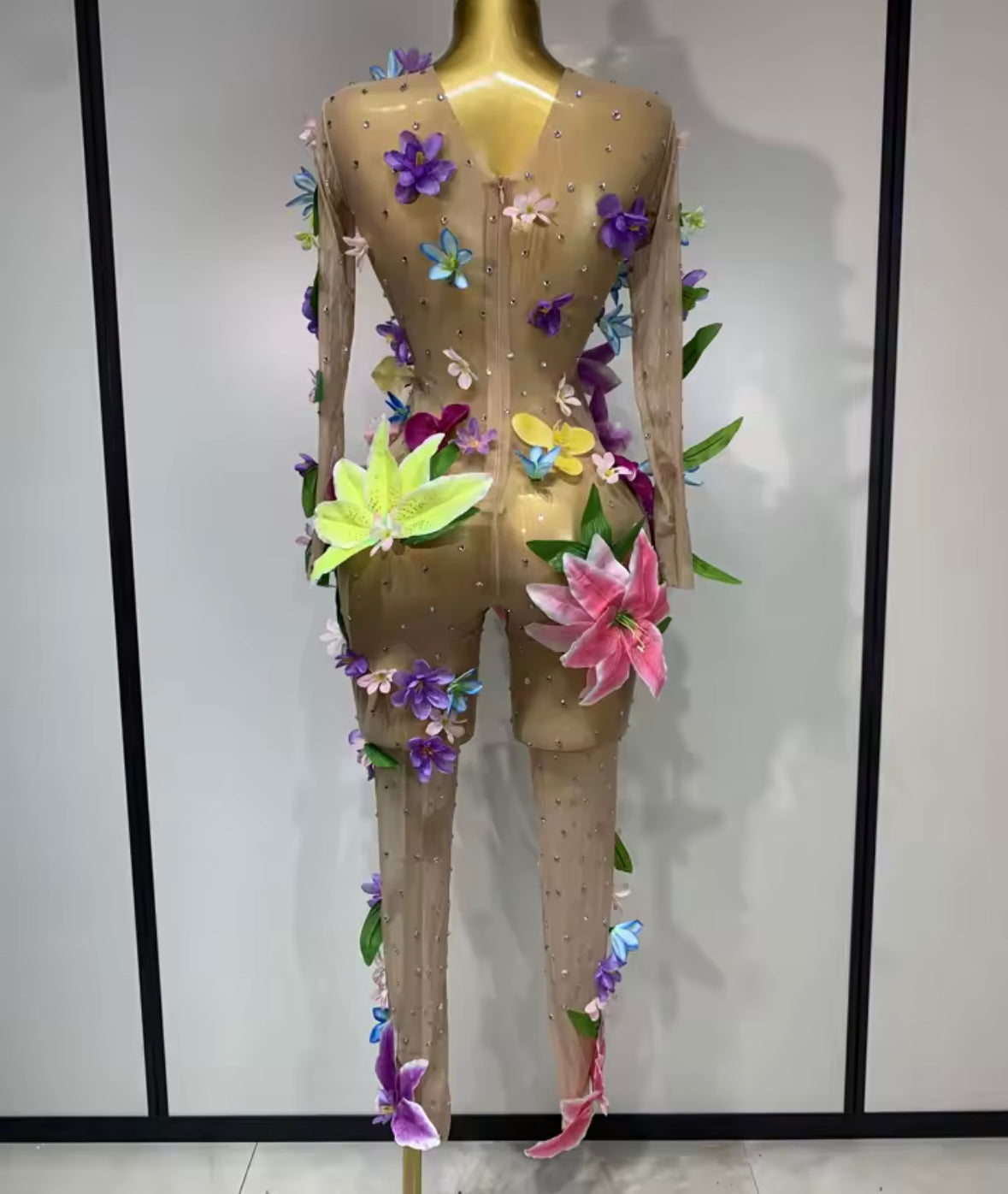 Sleeveless Floral Embellishment Rhinestone Sexy Jumpsuit