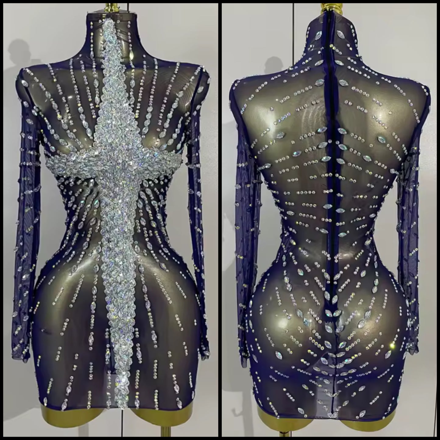 Sexy Sparkle Sequins Rhinestone Full Sleeve Dress