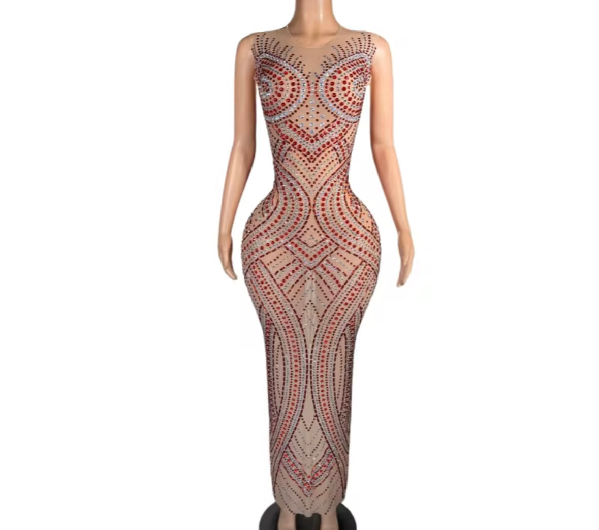 Sexy Sleeveless See Through Rhinestone Maxi Dress