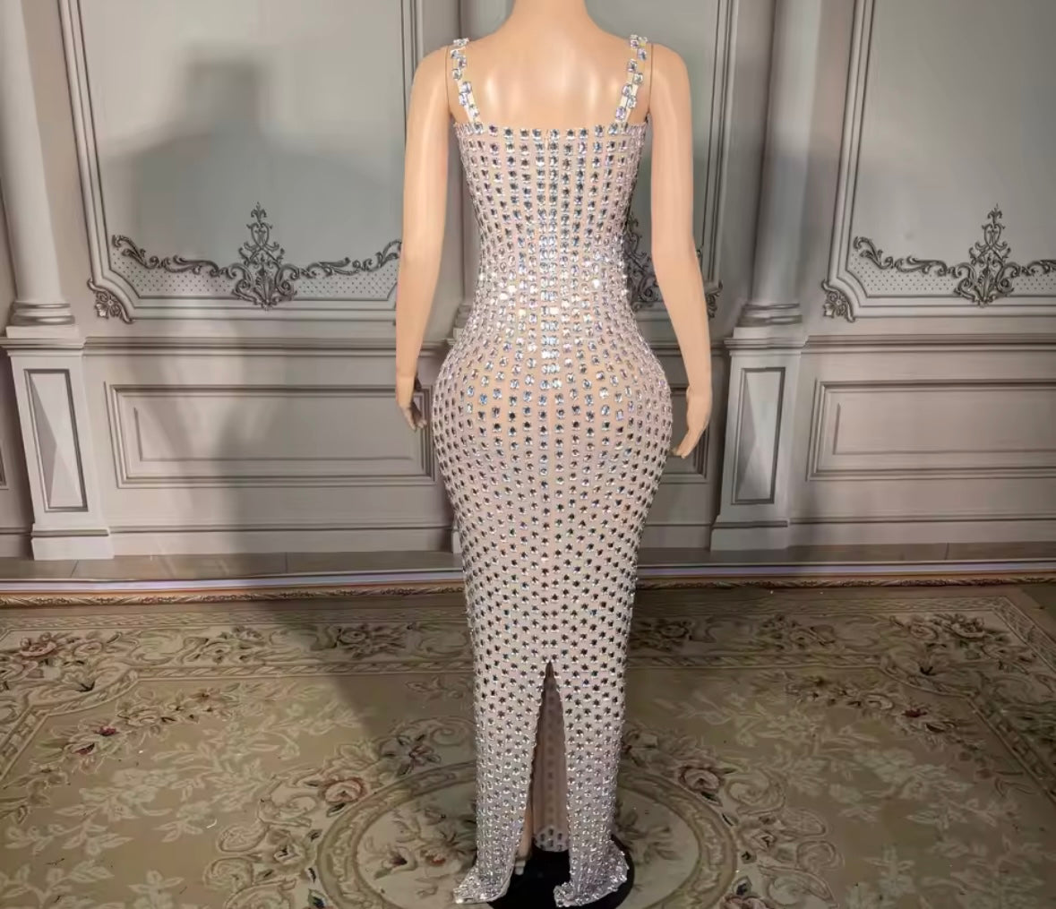 Rhinestone Sleeveless Bow Sexy Floor-Length Dress