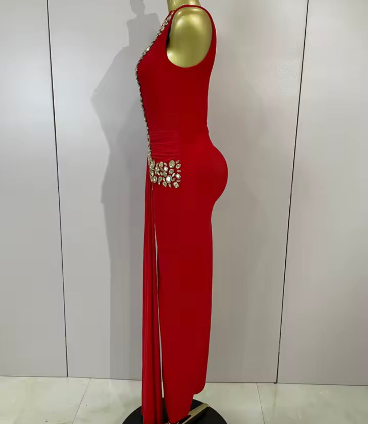 Elegant Rhinestone One Shoulder Maxi Dress