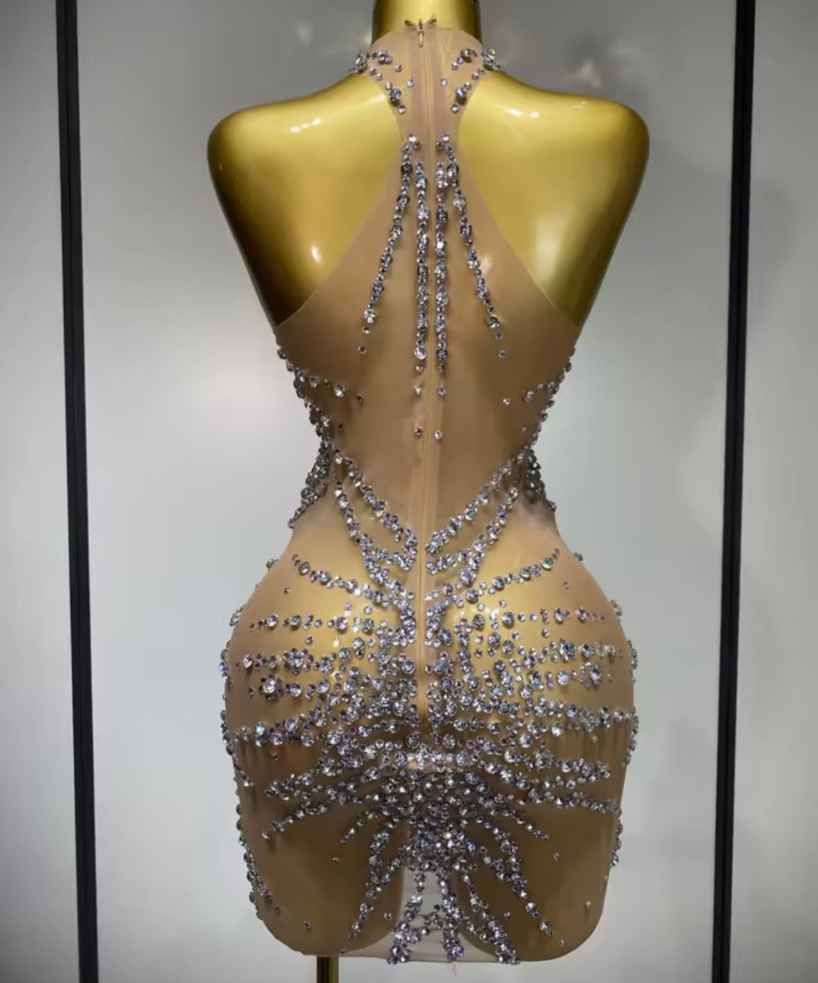 Sleeveless Rhinestone Sexy Short See Through Dress